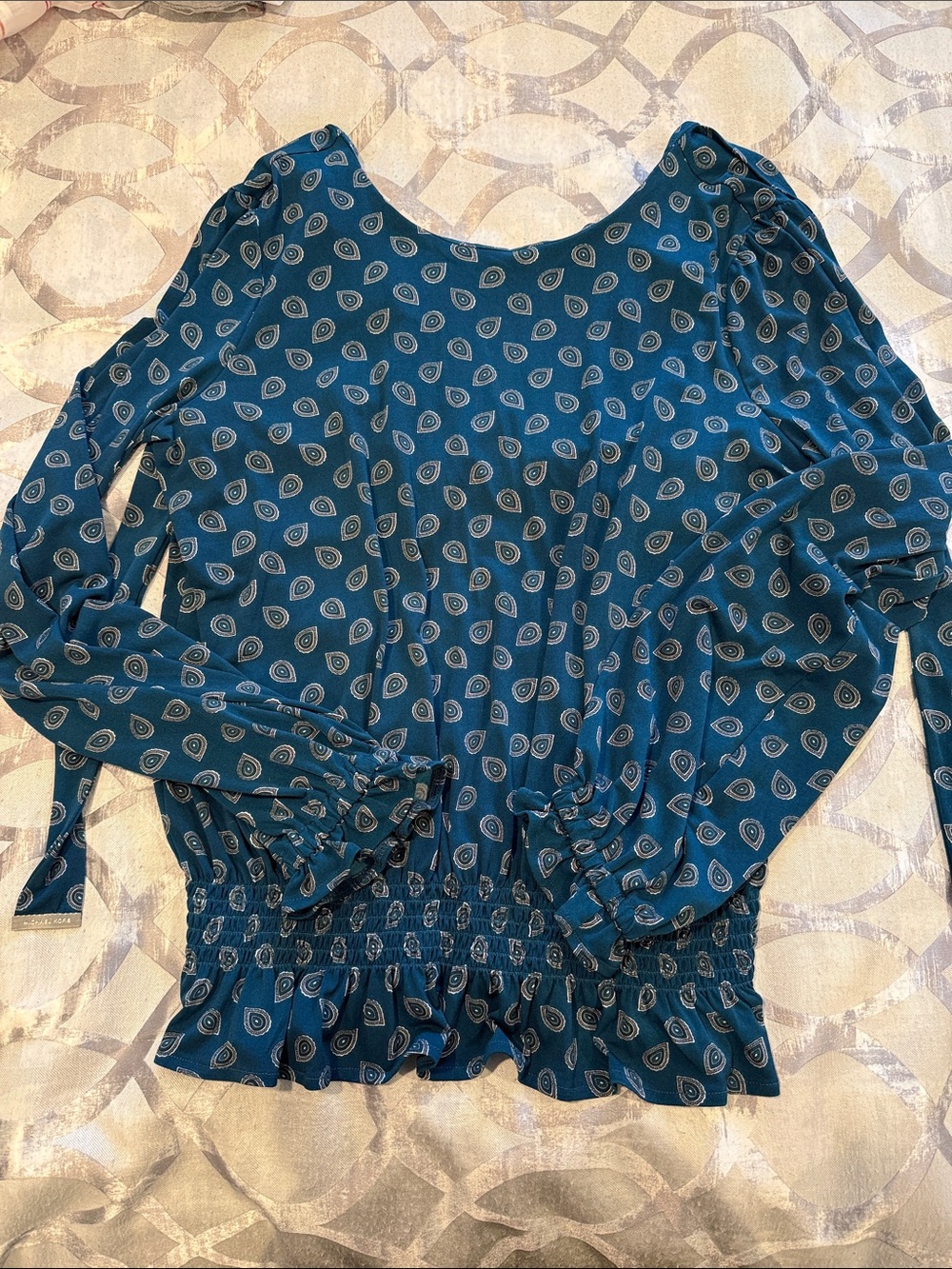 Michael Kors Teal Paisley Long-Sleeve Peasant Top
